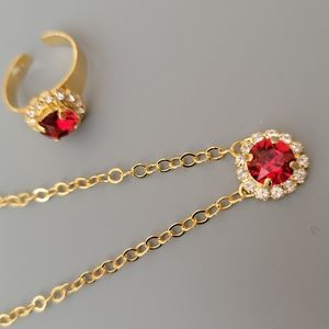 Austrian Crystal Halo Ring and Pendant Necklace Set